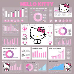 An eye-catching collage of charts and graphs illustrating the impressive market reach of Hello Kitty