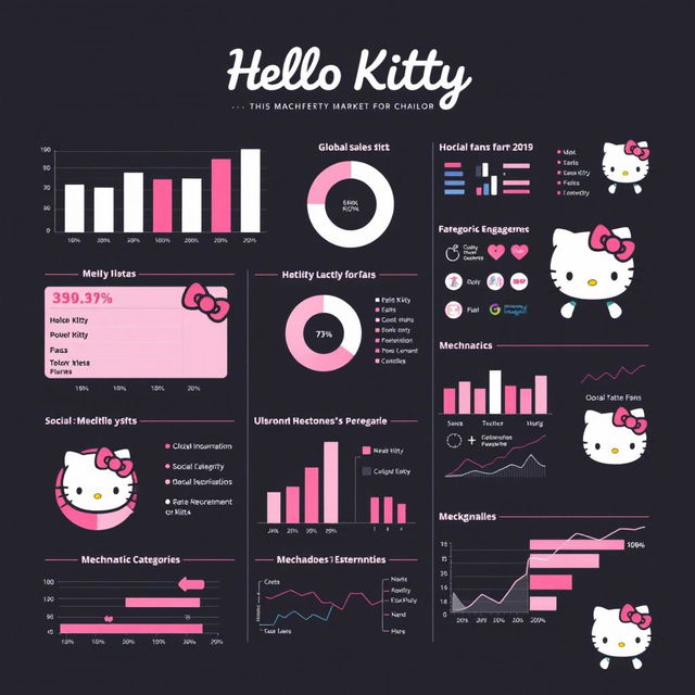 An eye-catching collage of charts and graphs illustrating the impressive market reach of Hello Kitty