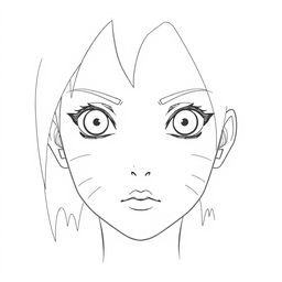 Detailed blueprint sketch of a female character's face from Naruto without hair
