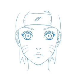 Detailed blueprint sketch of a female character's face from Naruto without hair