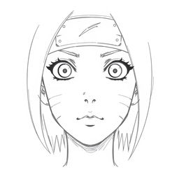 Detailed blueprint sketch of a female character's face from Naruto without hair