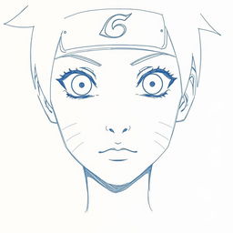 Detailed blueprint sketch of a female character's face from Naruto without hair
