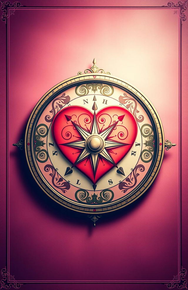 An intricately designed hearts compass, featuring a heart-shaped compass rose at the center, surrounded by ornate swirls and floral patterns