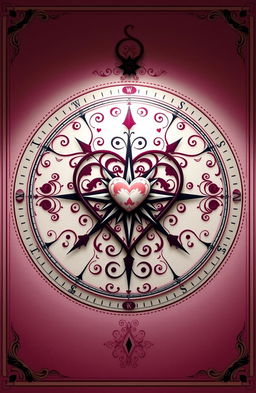 An intricately designed hearts compass, featuring a heart-shaped compass rose at the center, surrounded by ornate swirls and floral patterns