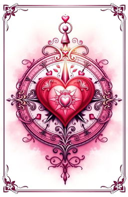 An intricately designed hearts compass, featuring a heart-shaped compass rose at the center, surrounded by ornate swirls and floral patterns