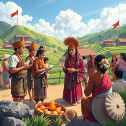 A captivating illustration of Lombok's rich symbolism and tradition, focusing on local rituals that showcase the island's culture