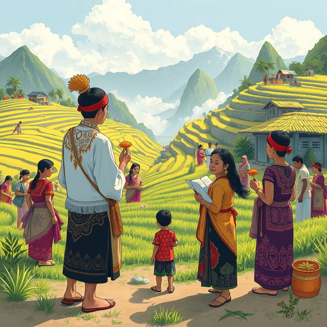 A captivating illustration of Lombok's rich symbolism and tradition, focusing on local rituals that showcase the island's culture