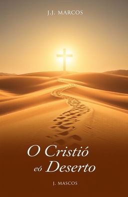 A serene Mediterranean desert landscape featuring a winding path that leads towards a radiant aura shaped like a cross in the background