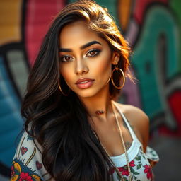 A stunning portrait of a woman inspired by the style of the artist Kehlani