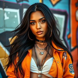A stunning portrait of a woman inspired by the style of the artist Kehlani
