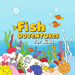A charming and engaging cover design template for a children's fish drawing book, styled for a paperback format