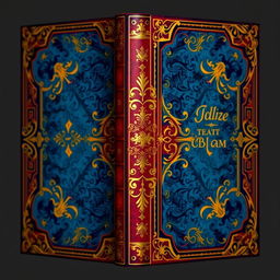 An ornate book cover design featuring intricate patterns and embellishments