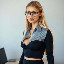 A young woman reflecting a 'girl next door' style, characterized by feminine features including full lips that create charming dimples when she smiles and prominent big eyebrows framing her bright blue eyes