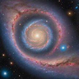 A breathtaking view of a galaxy, featuring vibrant colors, swirling spirals of stars, and distant planets against the backdrop of the infinite cosmos.