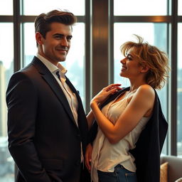 A steamy romance scene featuring a handsome, confident CEO and a charming college student