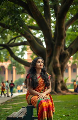 A poignant scene set within the lush, vibrant campus of Banaras Hindu University