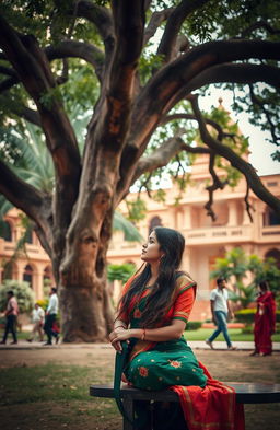 A poignant scene set within the lush, vibrant campus of Banaras Hindu University