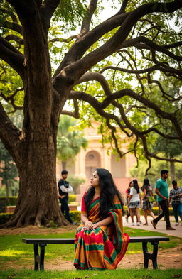 A poignant scene set within the lush, vibrant campus of Banaras Hindu University