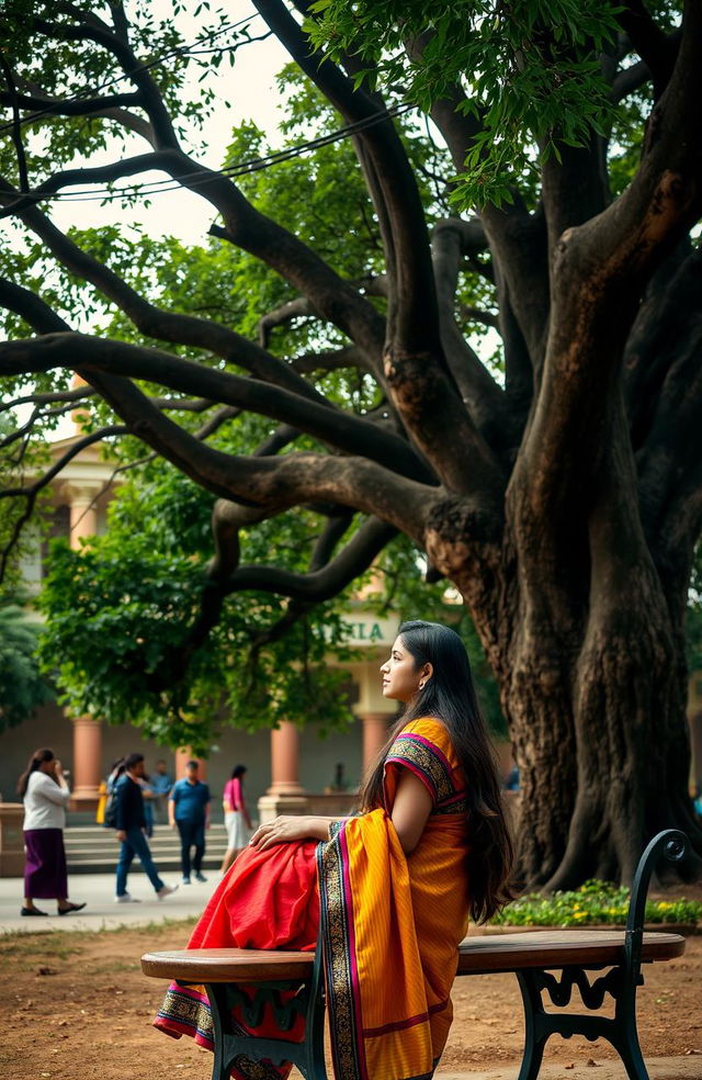 A poignant scene set within the lush, vibrant campus of Banaras Hindu University