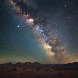 A stunning depiction of our home Milky Way galaxy, with beautifully lit star clusters, nebulas studded amidst a band of stars, all set against the vast expanse of space.