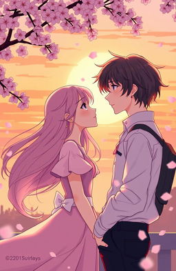 A romantic scene portraying the theme of 'Love in Shadows', styled as a colorful manhwa illustration