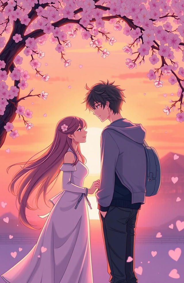 A romantic scene portraying the theme of 'Love in Shadows', styled as a colorful manhwa illustration