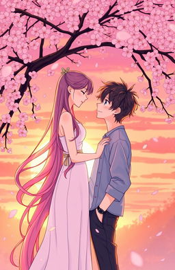 A romantic scene portraying the theme of 'Love in Shadows', styled as a colorful manhwa illustration