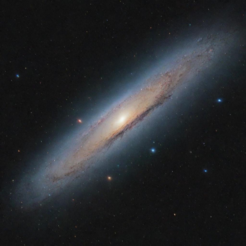 A vivid portrayal of the Andromeda Galaxy, our closest galactic neighbor, showing off luminous star-swept arms, radiant nebulas, and a bright galactic core against the infinite blackness of space.