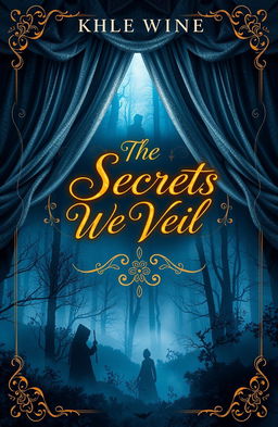 A mesmerizing book cover design for 'The Secrets We Veil', featuring an intricate, mysterious veil draped over an ethereal landscape