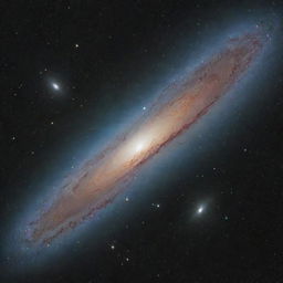 A vivid portrayal of the Andromeda Galaxy, our closest galactic neighbor, showing off luminous star-swept arms, radiant nebulas, and a bright galactic core against the infinite blackness of space.