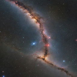 A grand cosmic merger of the Andromeda and Milky Way galaxies, with streams of stars coiling into new celestial formations, glowing nebulas merging, and luminous cores drawing close against the vastness of space.