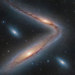 A grand cosmic merger of the Andromeda and Milky Way galaxies, with streams of stars coiling into new celestial formations, glowing nebulas merging, and luminous cores drawing close against the vastness of space.