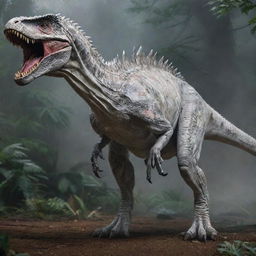 An exceptionally vivid image of a white-skinned Indominus Rex, showcasing its two robust legs and long, menacing arms.