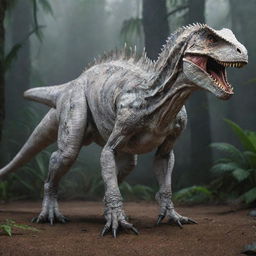 An exceptionally vivid image of a white-skinned Indominus Rex, showcasing its two robust legs and long, menacing arms.