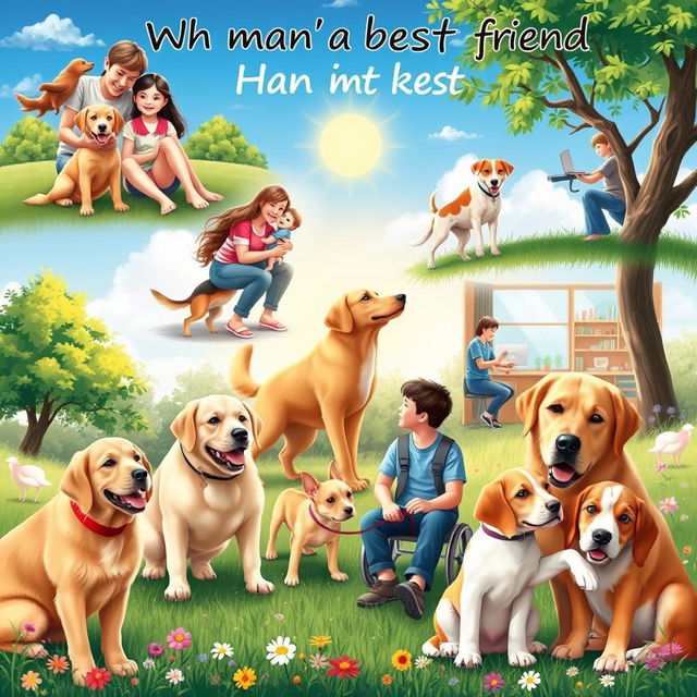 A heartwarming and engaging scene illustrating the bond between dogs and humans, featuring various scenarios that demonstrate why dogs are considered man's best friend