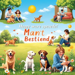 A heartwarming and engaging scene illustrating the bond between dogs and humans, featuring various scenarios that demonstrate why dogs are considered man's best friend