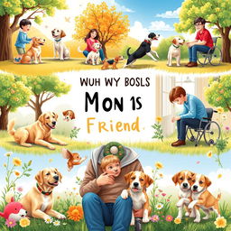 A heartwarming and engaging scene illustrating the bond between dogs and humans, featuring various scenarios that demonstrate why dogs are considered man's best friend