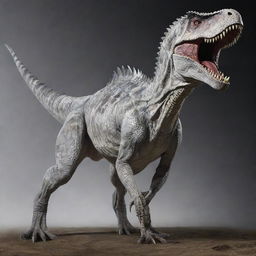 An exceptionally vivid image of a white-skinned Indominus Rex, showcasing its two robust legs and long, menacing arms.