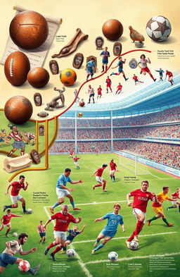 A detailed historical timeline of football's evolution, showing key moments in football history from its ancient origins to modern day