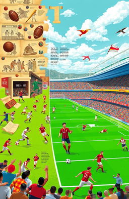 A detailed historical timeline of football's evolution, showing key moments in football history from its ancient origins to modern day