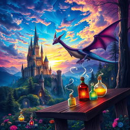 An enchanting book cover design for a magical fantasy novel, filled with vibrant colors and rich details