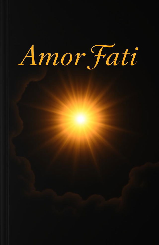 A captivating book cover for 'Amor Fati' featuring a radiant light shining brightly in the midst of darkness