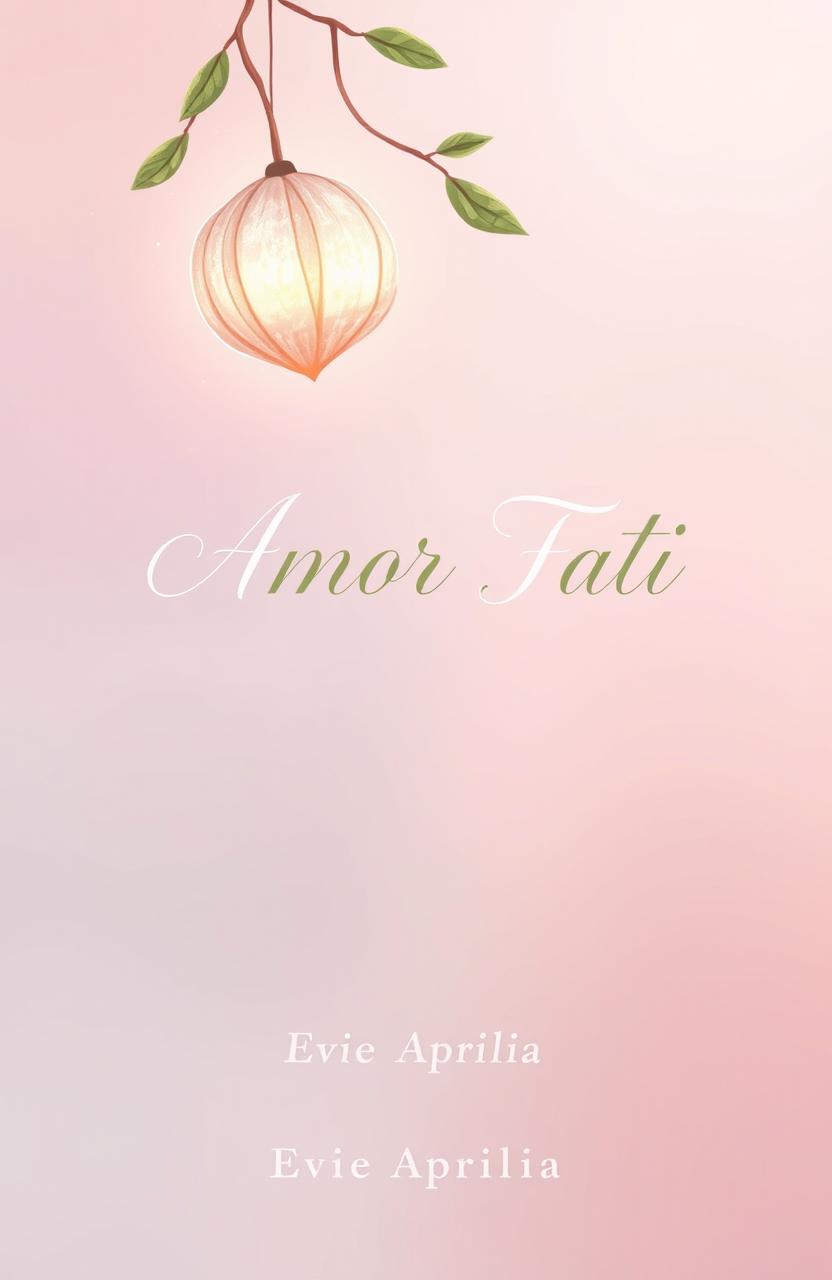 A serene and poetic illustration titled "Amor Fati", featuring gently falling kapok fluff (kapuk randu) with a soft transparency effect to convey a light and flowing motion