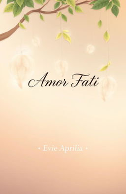 A serene and poetic illustration titled "Amor Fati", featuring gently falling kapok fluff (kapuk randu) with a soft transparency effect to convey a light and flowing motion