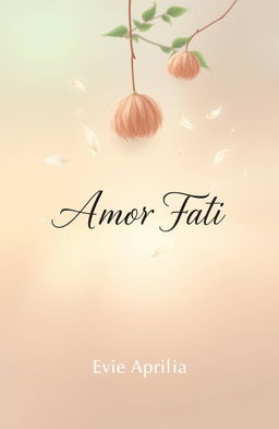 A serene and poetic illustration titled "Amor Fati", featuring gently falling kapok fluff (kapuk randu) with a soft transparency effect to convey a light and flowing motion