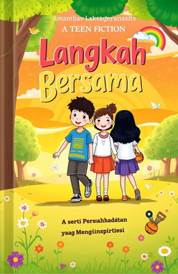 An illustrated book cover for a teen fiction titled 'Langkah Bersama: Cerita Persahabatan yang Menginspirasi'