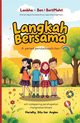 An illustrated book cover for a teen fiction titled 'Langkah Bersama: Cerita Persahabatan yang Menginspirasi'
