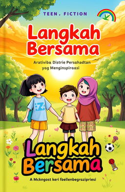 An illustrated book cover for a teen fiction titled 'Langkah Bersama: Cerita Persahabatan yang Menginspirasi'