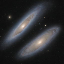 A comparative image showing the smallest known galaxy and the majestic Andromeda galaxy side by side, highlighting the vast disparity in their sizes, star populations, and celestial bodies.