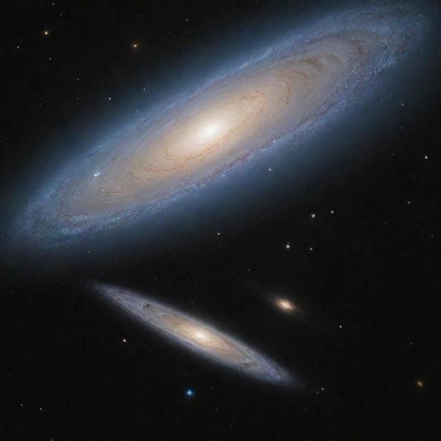 A comparative visual of the largest known galaxy and the majestic Andromeda galaxy side by side, emphasizing the immense difference in their scale, star count, and cosmic structures.